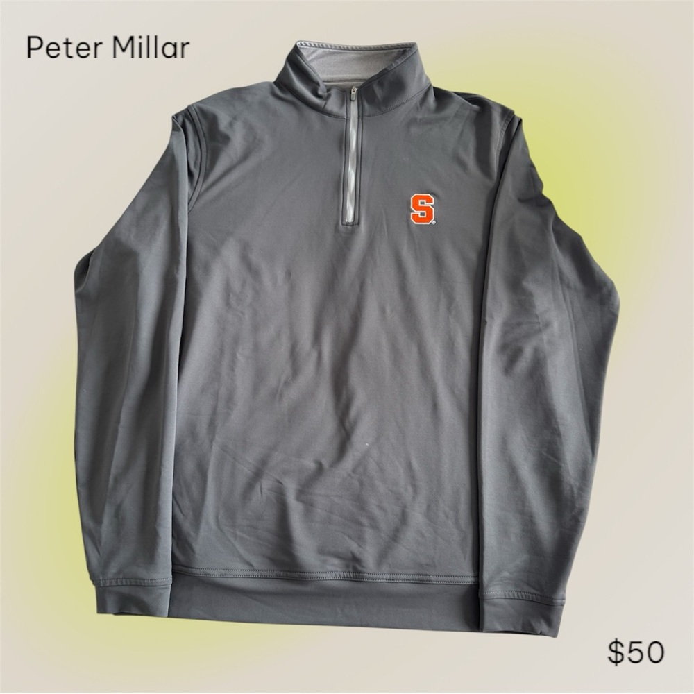 Peter Millar Gray Quarter-Zip Pullover - Syracuse Orange - Medium
